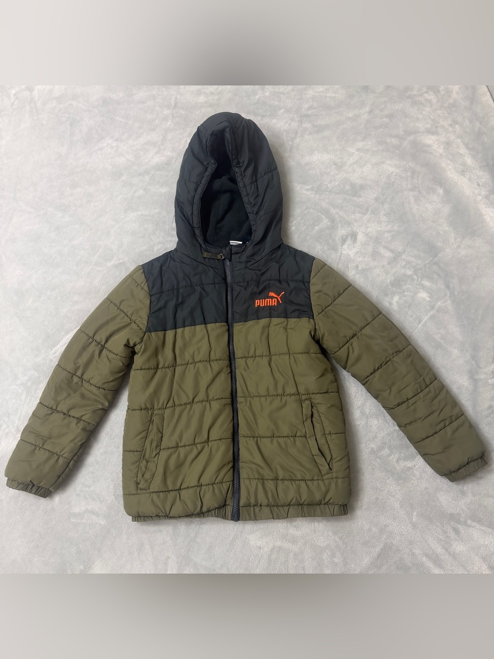Puma Boys Puffer Winter Jacket Olive Green Black Size M (10-12)